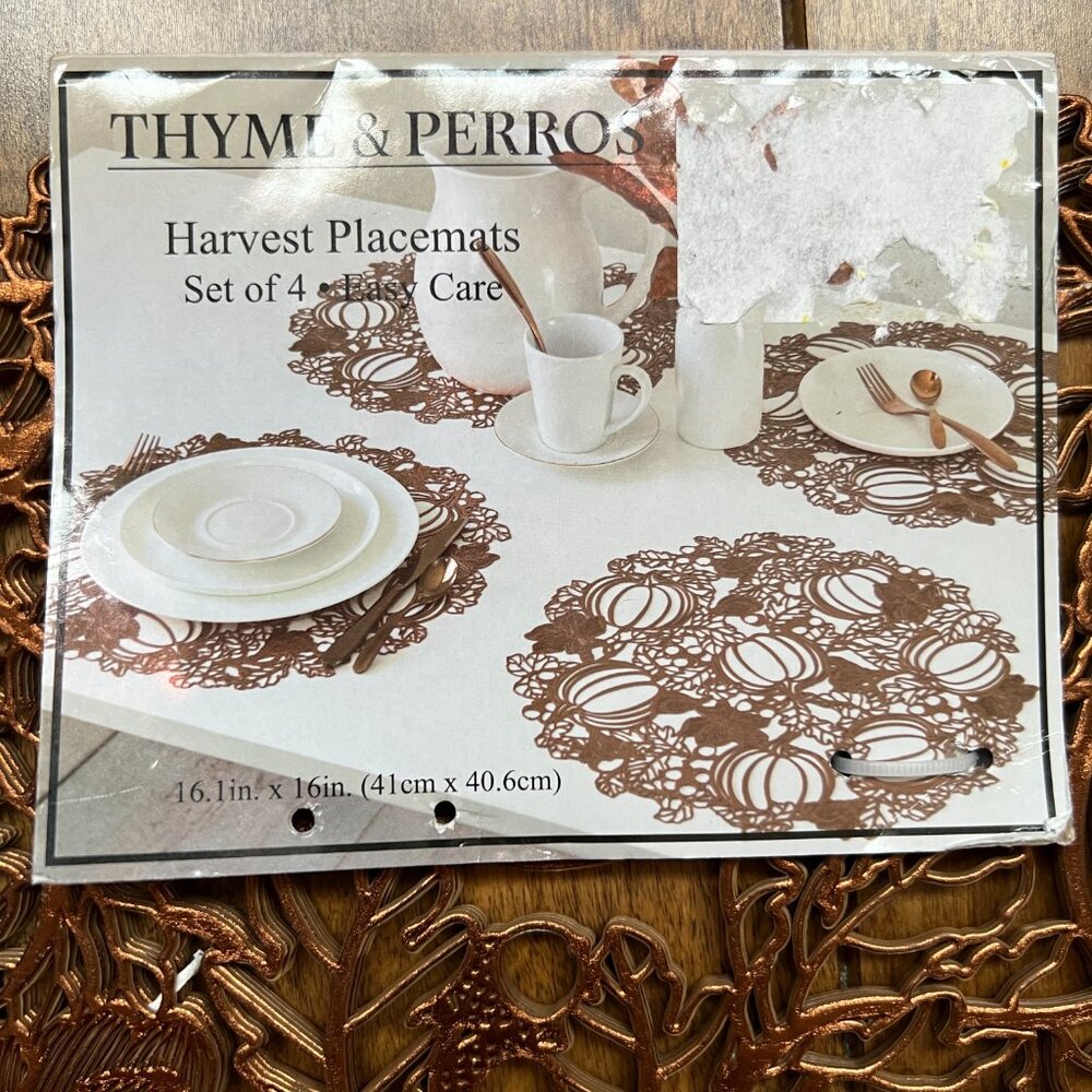 Share Thyme & Perros Set of 4 Brown Pumpkin Harvest Placemats, 16.1in x 16in - N - Picture 3 of 5
